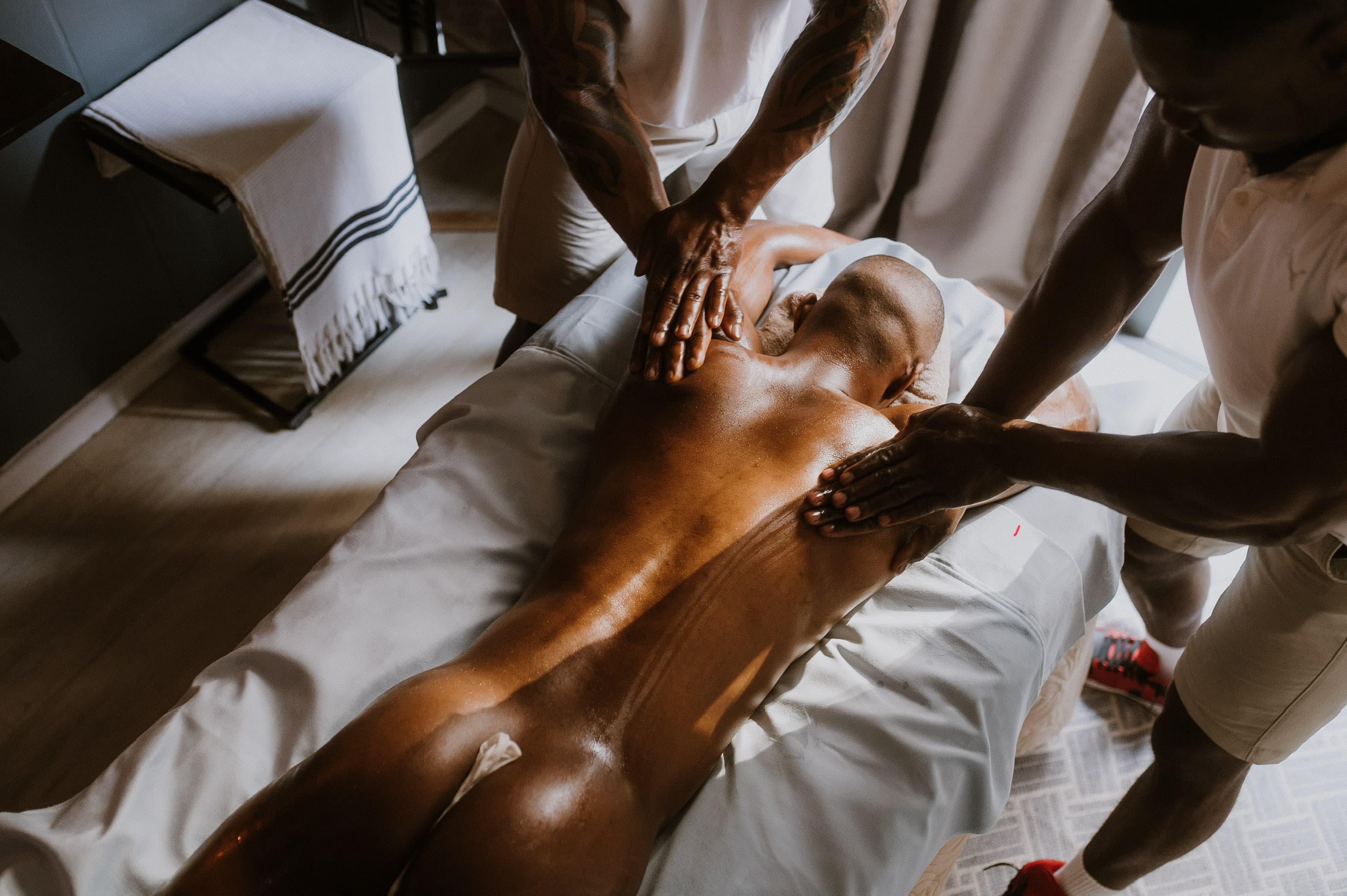 Spa team working together in a professional treatment environment